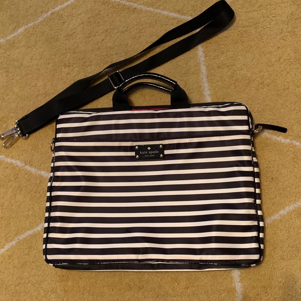 Kate Spade Black Stripe Laptop Bag Briefcase EUC